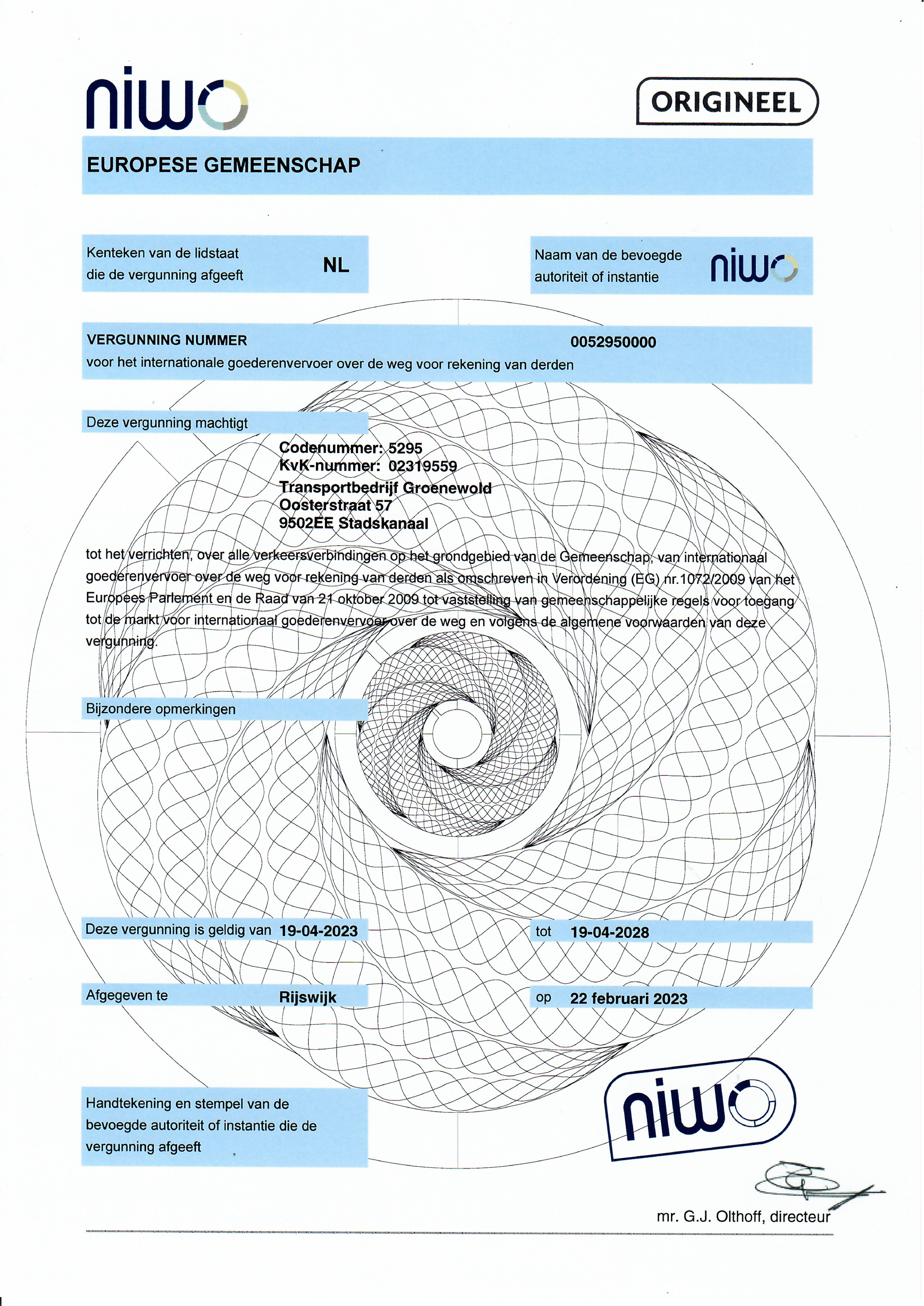 eurovergunning niwo groenewold