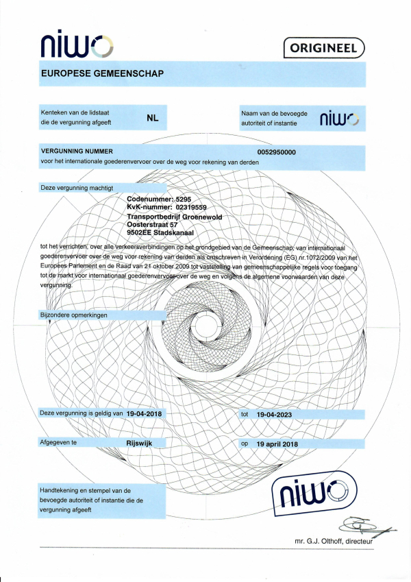 Niwo europese gemeenschap vergunning
